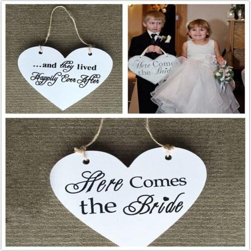 Wooden Heart shape Here Comes the Bride Sign Wedding two-sides Wedding Party Favor Gift Home Deco Access White Hanging Decor