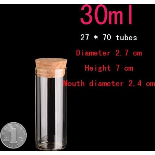 Capacity 30ml 100pcs wholesale empty Tube transparent glass jar, clear empty 30ml small cork Wishing gift glass vial bottle