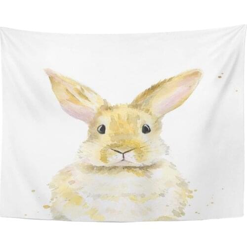 Tapestry Brown Rabbit Bunny Watercolor on White Easter Tapestries Wall Hanging for Living Room Bedroom Dorm