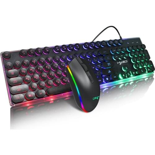 Gaming Keyboard and Mouse Combo V300 Backlit Keyboard RGB Glowing Mouse Suit for Game Home Office Laptop Desktop Russian Suit