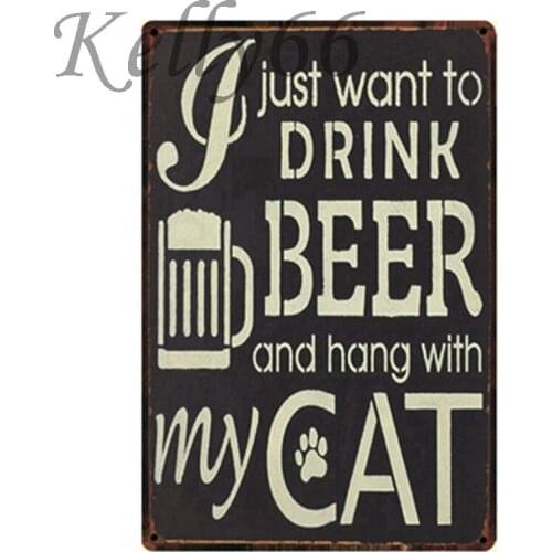 [ Kelly66 ] BEER MY CAT Metal Sign Poster Home Decor Bar Wall Plaque Craft Antique Painting 20*30 CM Size y-1304