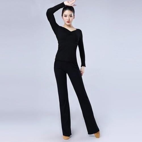 Latin Dance Clothes Adult Black Top Pant Adult Pactice Suit Modern Dancewear ChaCha Dance Costume Women Latin Dance Clothing 353