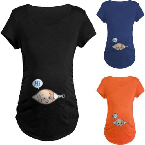 Summer maternity dress pregnant women T-shirt female cartoon T-shirt baby print staring pregnant women clothes funny