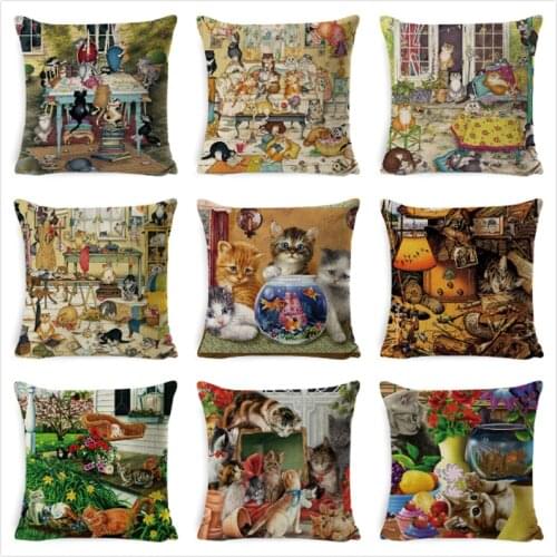 Cute Cat Cushion Cover For Children Decorative Kitten Cushion Case for Sofa Throw Pillow Car Chair Decor Pillow Case kussenhoes