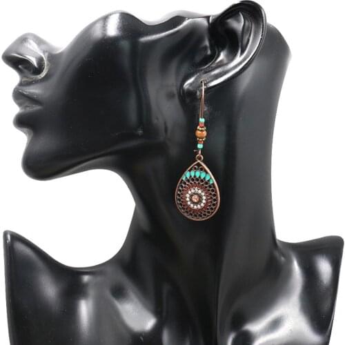 Fashion Bohemia Hollow Water Drop Shape Dangle Beaded Hook Alloy Dripping Long Earrings Women Party Birthday Jewelry Gift