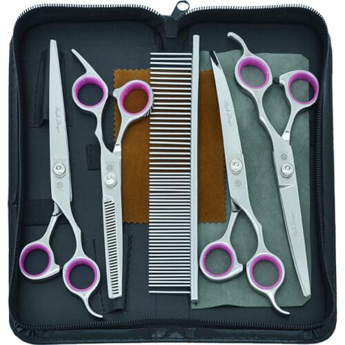 7.0" Dog Grooming Scissors Set Pet Dog Scissors Professional Curved Cutting Shears Thinning Makas Tijeras Dog Suppliers LZS0752