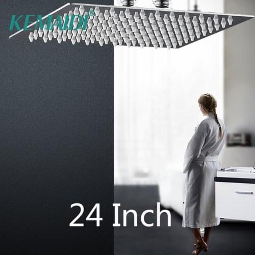 KEMAIDI Luxury 24" 304 Stainless Steel New Chrome Rainfall Square Shower Head Bathroom Wall Mounted Overhead Set Rainshower Head