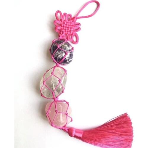 Natural Crystal Stone Car Hanging Yoga Energy Stone Hand Woven Ornament Trailer Home Furnishings,Car Hanger