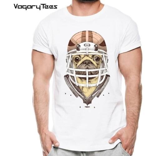 New Fashion Brand Men T Shirts American Pug Footbal Yellow T-Shirt Romanian Puppy Dog Tshirt Asian size