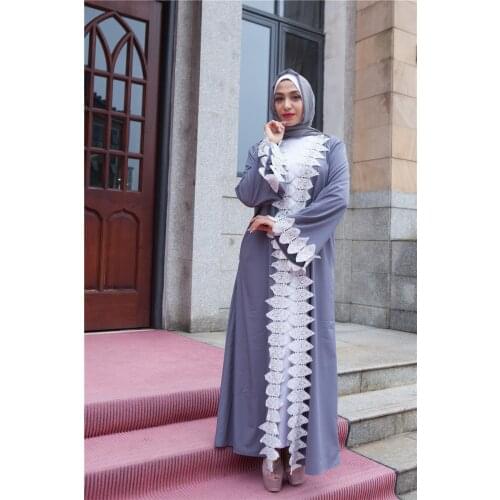Aligaia Leaf Lace Cardigan Dress For Women Dubai Hijab Muslim Dress Turkish Islamic Clothing Kaftan Caftan Robe Islam Kleding