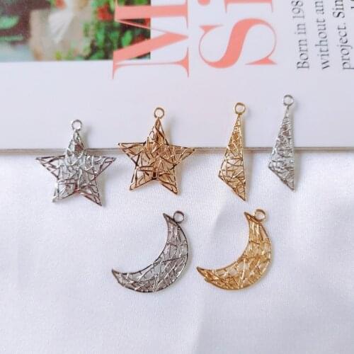 KC Gold White K Plated Star Shape Eardrop Pendant Charms Jewelry Component Diy Handmade Material Earring Necklace 6pcs