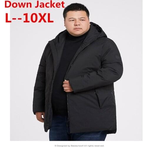 10XL 9XL 8XL 6X Mens Clothing Winter New Down Jacket Fashion Casual Loose Hooded Thick Warm White Duck Down Long Coat Male