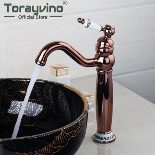 Retro Bathroom Mixer Rose Gold Polished Antique Brass Basin Sink Swivel Spout Ceramic Banheiro Torneira Mixer Tap Faucet