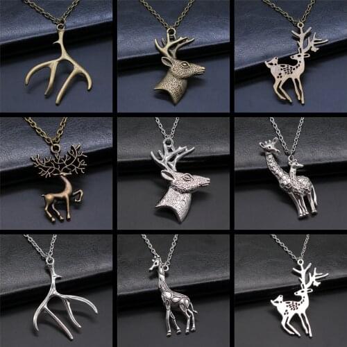 Christmas Jewelry Gift Simple Deer Antlers Giraffe Pendant Necklace For Kids Metal Chain Vintage Style Xmas Jewelry Gift