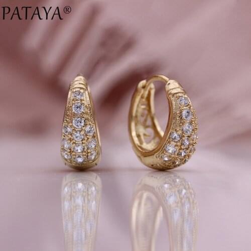 PATAYA New Micro-wax Inlay Water Drop Shape Dangle Earrings 585 Rose Gold Circle Earrings Natural Zircon Women Fashion Jewelry