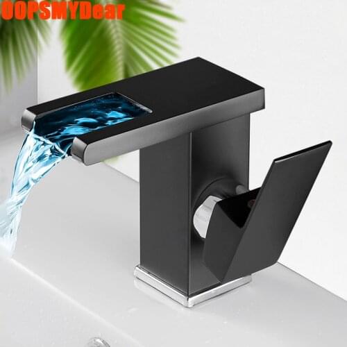 LED Faucets Bathroom Water Fall Hot Cold Mixer Tap Basin Sink Black Grifo Deck Mount Brass Kraan Washbasin Modern Luxury Faucets