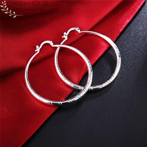 Charmhouse Hoop Earrings for Women Sterling Silver Round Circle Big Earing Brincos Femme Pendientes Wedding Bridal Jewelry Gift