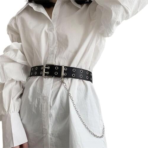 Women Punk Chain Fashion Belt Adjustable Double/Single Row Hole Eyelet Waistband with Eyelet Chain Decorative Belts 2020 New