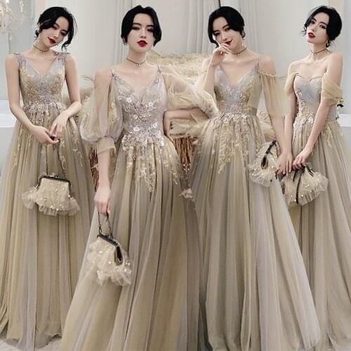 Bridesmaids Dress Illusion Appliques Embroidery Lace Short Strapless Floor-Length Off The Shoulder Women Wedding Party Gown E266