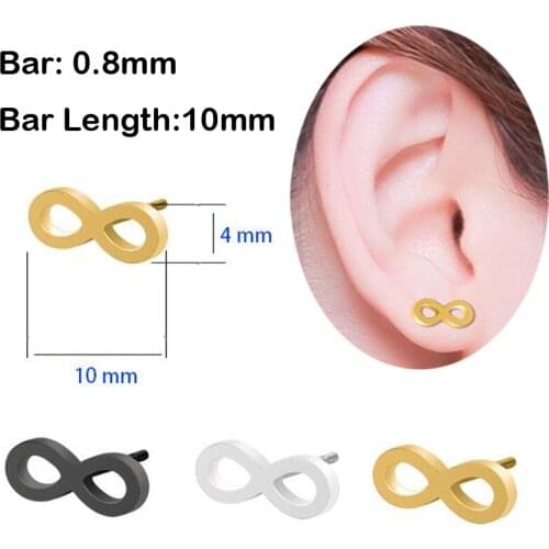 1Pair 2018 New Punk Stainless Steel Stud Earring Number Eight Push Back 0.8mm Lucky 8 Earring Love Body Piercing Jewelry