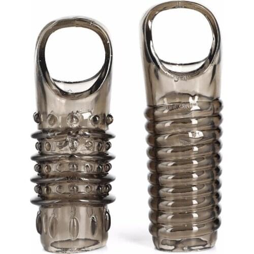 2 Silicone Reusable Penis Sleeve Flexible Glans Sleeve Penis Enlargement Extender Delay Ejaculation Ring Adult Sex Toys for Men