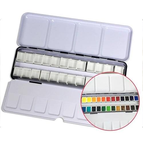 20pcs 3.2ml Watercolor Half Paints Pans Painting Paints Tins Box Students DIY Mini Watercolor Paints Tins Box Palette Paints Box
