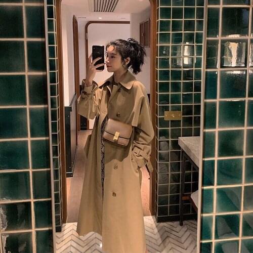 2020 New Spring Trench Coat for Women Double Breasted Long Slim Coat Korean Style Women Windbreaker Lapel Coat Women Coat J279