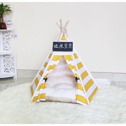 2020 New Yellow Stripped Dog Tents Cozy House Cat Home Small Dog Cat Foldable Bed Cat House Puppy Kitten Bed Animal Home Product