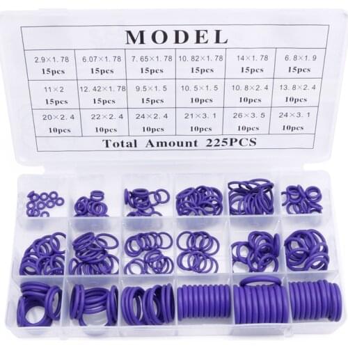 225Pcs Seal O-ring R134a R22 Air Conditioning O-Ring Rubber Washer Assortment PL A0NE