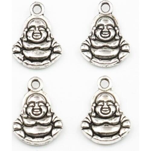 30PCS Tibetan Silver-color Pendant Smile Buddha Spacer Beads for Jewelry Making 10x14mm Double Sides Accessories Findings A339