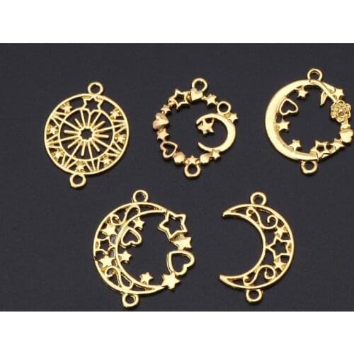 5Pcs Moon Star Metal Frame Connector Bezel Blank Setting UV Resin Jewelry Making