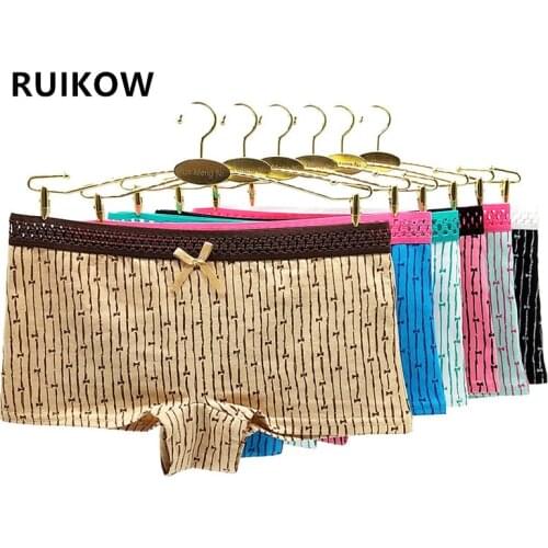 6Pcs Mid Waist Female Intimates Boy Shorts Underwear Fashion Striped Printed Womens Cotton Boxer Briefs Comfor Stecth Panties