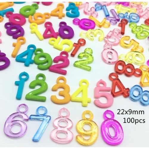 Meideheng acrylic candy hanging hole alphabet beads for Jewelry making Childrens Arabic numerals Digital pendant 100pcs/bag
