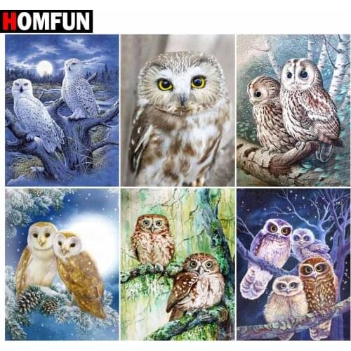 HOMFUN Diamond Painting Full Square/Round Diamond "Owl animal" Pattern Embroidery Cross Stitch 5D Rhinestone Painting