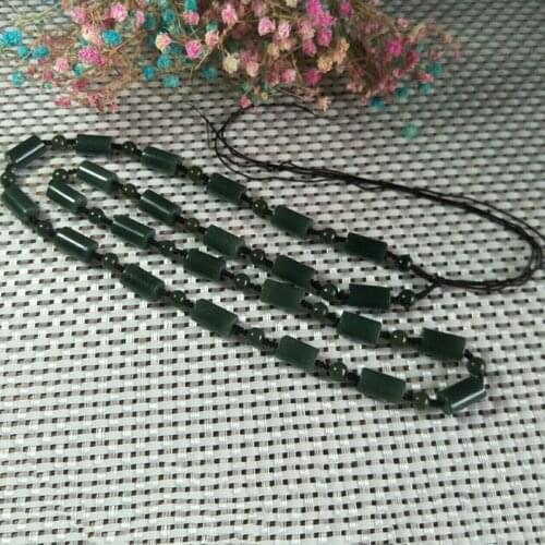 Natural Hetian Jade Bucket Bead Necklace Jewelry Lucky Exorcise Evil Spirits Auspicious Amulet Jewelry Fine Jade Necklace