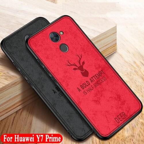 For Huawei y7 prime case Cloth pattern leather back cover silicone soft edge luxury shockproof business capa y7 prime 2017 case