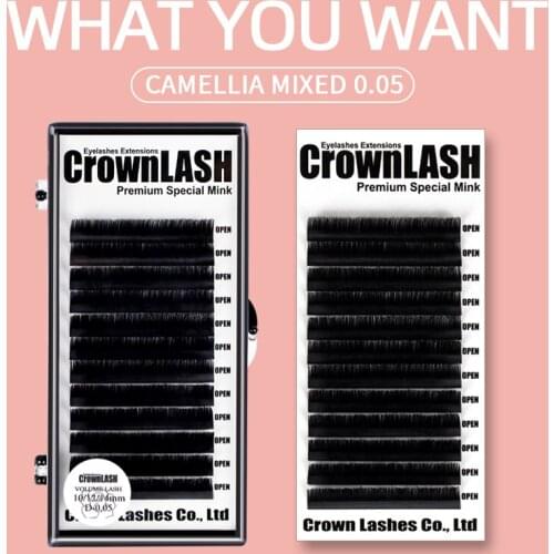 CrownLASH 0.05 Camellia Volume Lash Blended Length Soft Glossy Eyelash Extensions