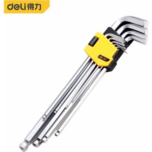 Deli 9pcs British Hexagon Allen Key Wrench Tools Chrome Ball End Multifunction Anti-rust Spanner Screwdriver Repair Bicycle Kit