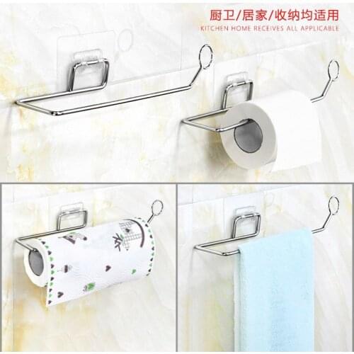 Toilet Paper Kitchen Roll Paper Self Adhesive Wall Mount Holder Stainless Steel Bathroom Tissue Towel Accessories Rack Holders