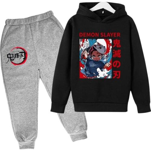Demon Slayer Kids Sweatshirt Pant Suit Children Sweatshirt Hoodies Boy Girl Beautiful Sportswear Pullover Graphic Clothes 4T-14T