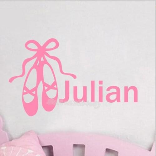Girl Dancer ballet shoes Wall Decal Dancing Ballerina shoes Sticker Personalized Custom Name Kids Room girl bedroom Mural EA856