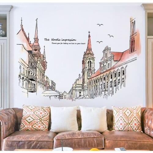 DIY Buildings Wall Stickers Living Room Office Decoration Bedroom Home Accessories Art Mural Decals