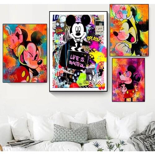 Graffiti Art Disney Mickey Mouse and Donald Duck Canvas Art Paintings Street Art Poster and Print Wall Art Picture Home Decor