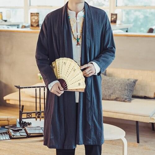 Chinese Style Kimono Cardigan Vintage Japanese Samurai Clothing Harajuku Jackets Loose Male Solid Kung Fu Clothes Robe KK3583