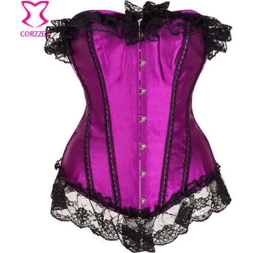 Black Lace Trim Corselet Overbust Purple Burlesque Corset Waist Trainer Sexy Korsett Gothic Clothing Corpetes E Espartilhos