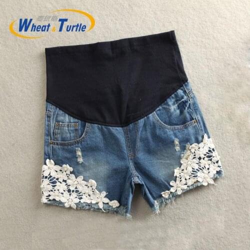 2020 Summer New Arrival Maternity Summer Short Jeans Most Hot Sale Lace Decorated Pop Hot Pant Denim Jeans For Pregnant Women