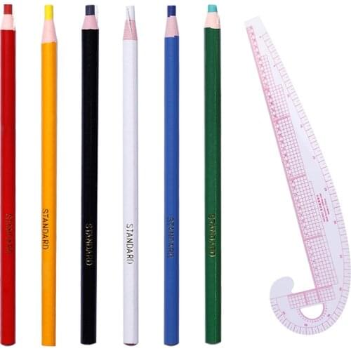 LMDZ Roll Wax Pencil Peel Off Marker Pen Colored Crayon with French Curve Ruler Paper For Metal Glass Fabric Art Supplies 7PCS