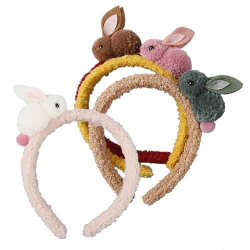 Cute Girls' Fluffy Pom Pom Pompoms Bunny Hairband White Plush and Stuffed Rabbit Designs Hairband Hair Accessories HB027