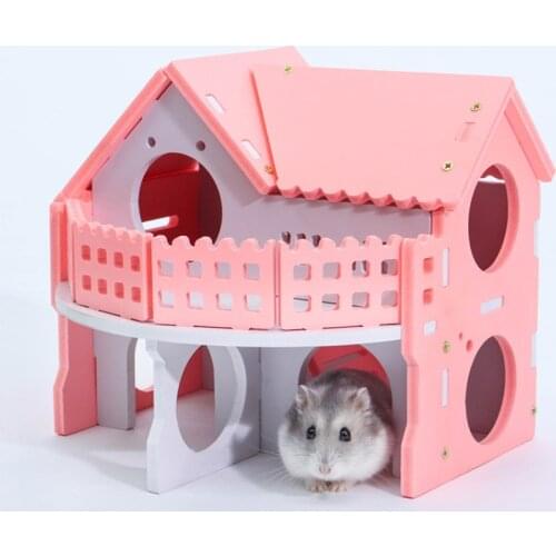 Mini Hamster House Sunshine Villa Small Animal Nest Sleep DIY Assembled Wooden House Hedgehog Guinea Pig Gerbil Pet Supplies