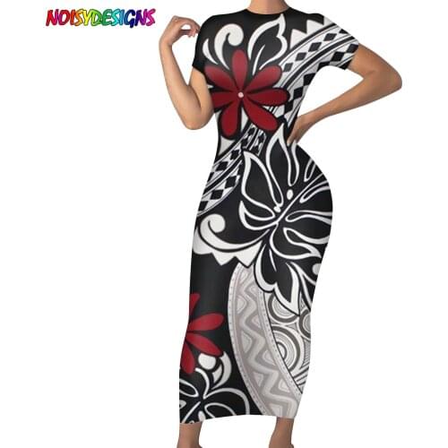 NOISYDESIGNS 2021 Slim Midi Pencil Dresses Bodycon Party Samoan Plumeria Printed Vintage Women Long Dress Vestidos De Mujer